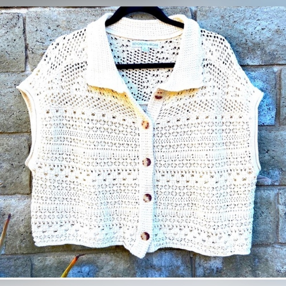JESSICA SIMPSON Crop Cardigan Sweater Size Large Sage Knitted Casual Winter.